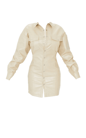Stone Faux Leather Split Side Pocket Shirt Dress | PrettyLittleThing USA