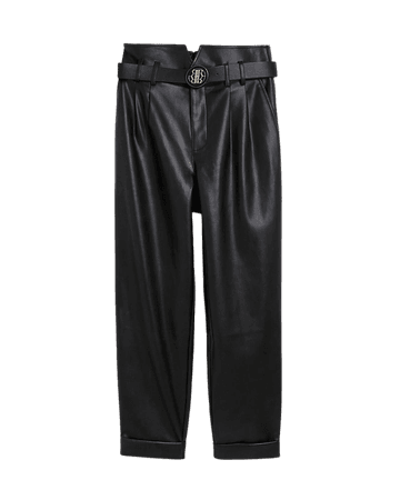 Black faux leather tapered trousers | River Island