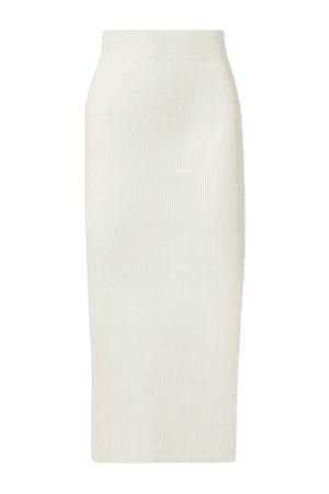 Ribbed-knit Midi Skirt - Ivory