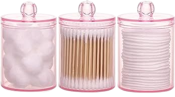 Amazon.com: Tbestmax 3 Pack Cotton Swab Ball Pad Holder, 10 Oz Qtip Apothecary Jar Pink Makeup Organizer, Bathroom Containers Dispenser : Home & Kitchen