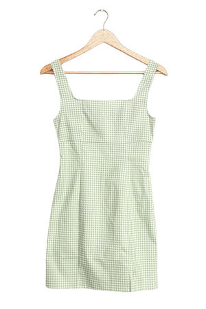 Sage Green Dress - Gingham Mini Dress - Sheath Mini Dress - Lulus