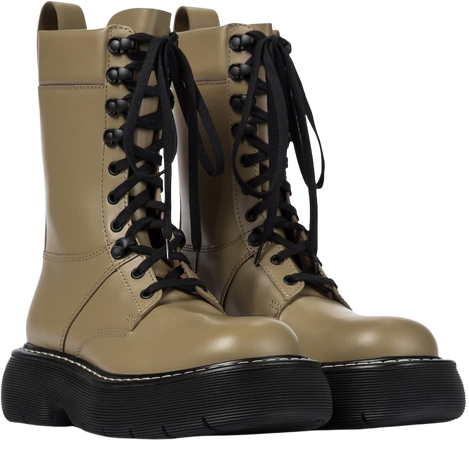 Bottega Veneta - Bounce leather combat boots | Mytheresa