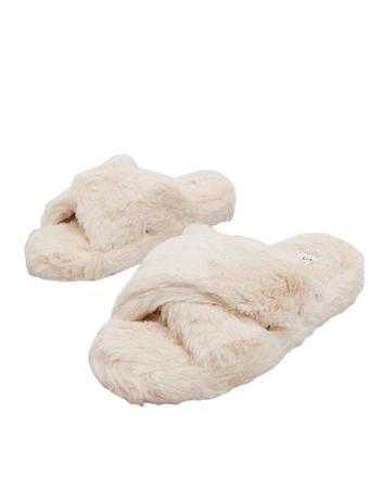 Simmi London fluffy slippers in cream | ASOS