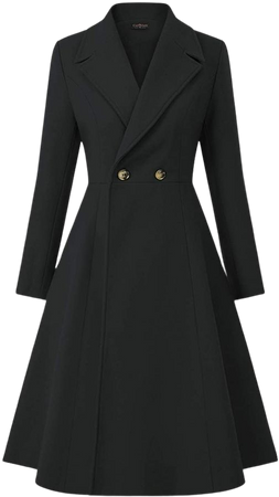 CURLBIUTY Women Trench Coat Lapel Winter Long Swing Overcoat Jacket Black S