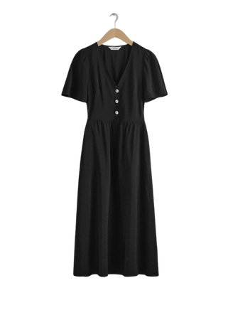 Flutter-Sleeve Midi Dress - Black - Midi dresses - & Other Stories US