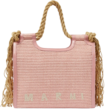 Marcel Medium Raffia Tote Bag in Pink - Marni | Mytheresa