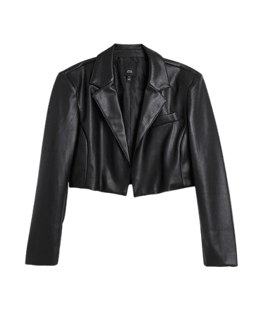Black faux leather cropped blazer | River Island