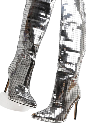 Silver Disco Ball Knee High Boot | Shoes | PrettyLittleThing