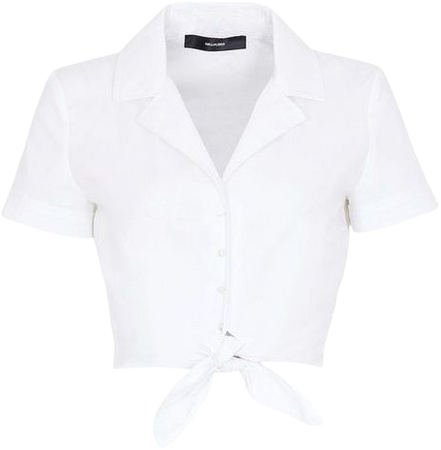 White Crop Tied Button Up Top w/ Short Sleeves