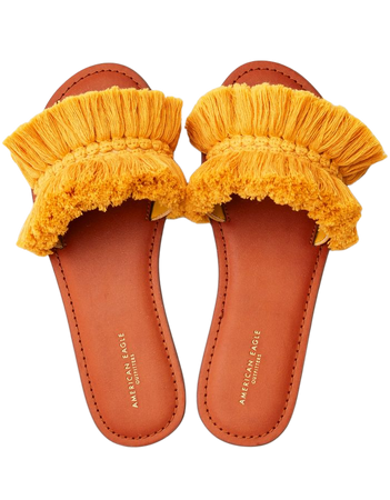AEO Fringe Sandal, Mustard | American Eagle Outfitters