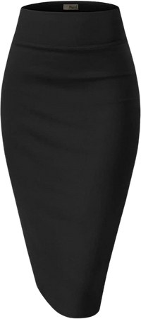 Womens Premium Nylon Ponte Stretch Office Pencil Skirt Made Below Knee KSK45002 1073T Black M
