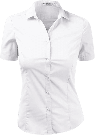 Doublju Women's Slim Fit Plain Classic Short Sleeve Button Down Collar Shirt Blouse at Amazon Women’s Clothing store