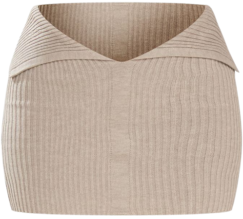 Oatmeal Knitted Fold Over Skirt | PrettyLittleThing CA