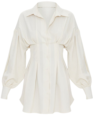 Cream Fitted Waist Balloon Sleeve Shirt Dress | PrettyLittleThing USA