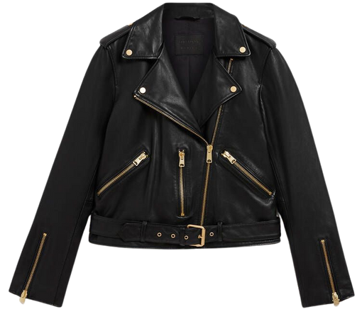 Balfern Belted Hem Leather Biker Jacket BLACK/GOLD | ALLSAINTS US