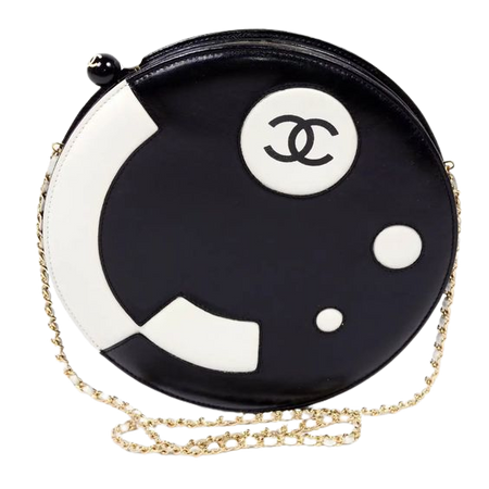 Rare Chanel Round Black & White Lambskin Handbag Circle Shoulder Bag