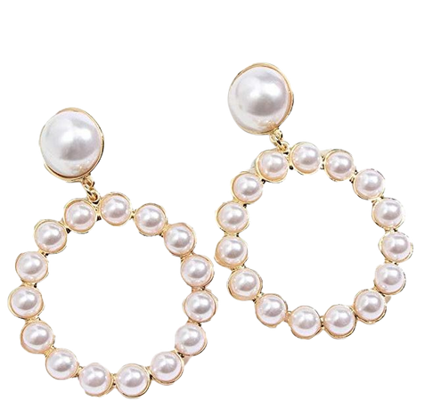 Amazon.com: Gold Round Drop Earrings Women Trendy Imitation Pearl Circle Pendant Big Dangle Earring Jewelry Gd: Clothing