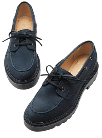 Chunky Sole Leather Deck Shoes - Navy | Boden US