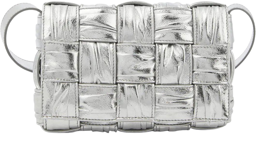Cassette Small Metallic Leather Shoulder Bag in Silver - Bottega Veneta | Mytheresa