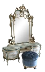 Silik Italian Rococo White and French Blue Vanity With Mirror and Bench