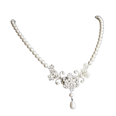 Wedding Necklace White Pearl necklace for Bride Vintage Floral Jewelry Swarovski Wedding Jewelry Ivory Pearl Necklace Spring Sabine Classic