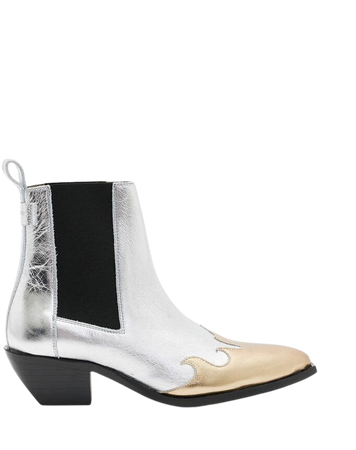 Dellaware Pointed Leather Western Boots Silver/Gold | ALLSAINTS US