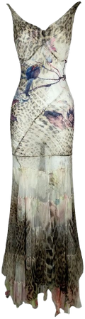 S/S 2002 Roberto Cavalli Runway Sheer Floral Silk Maxi Dress For Sale at 1stDibs