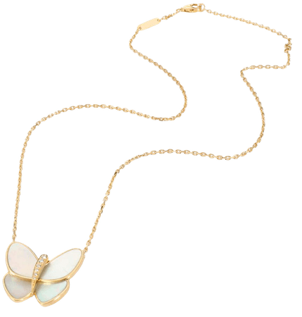 Van Cleef and Arpels Mother of Pearl Diamond Pendant in 18K Yellow Butterfly Gold at 1stDibs