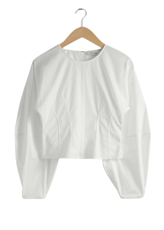 Sculptural-Sleeve Crop Top - White - Tops & T-shirts - & Other Stories US