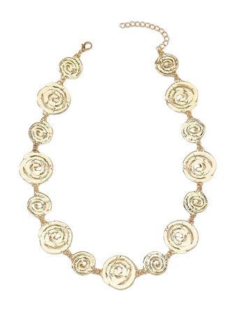 1 Pc Golden Color Textured Metal Swirl Design Spring Summer Chunky Statement Necklace For Women | SHEIN