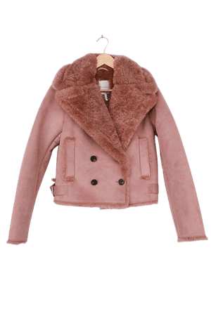 Avec Les Filles Rose Taupe - Cropped Faux-Fur Coat - Suede Coat