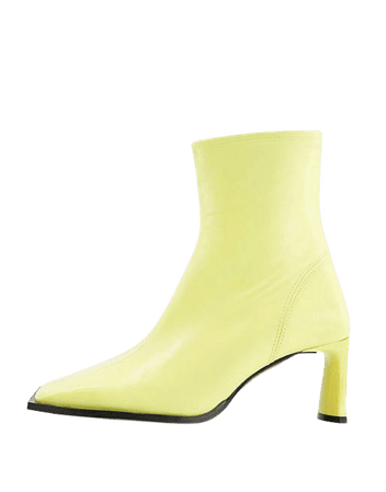 ASOS DESIGN Remedy premium leather square toe heeled boots in lemon yellow | ASOS
