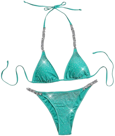 Turquoise Rhinestone Bling Bikini Swimsuit