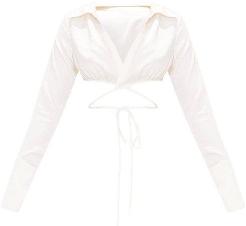 Cream Satin Tie Wrap Crop Top | Co-Ords | PrettyLittleThing USA
