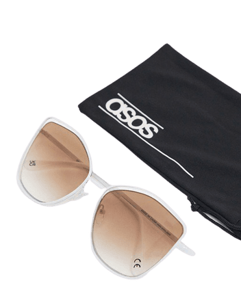 ASOS DESIGN angular cat eye sunglasses with suspended lens in white | ASOS