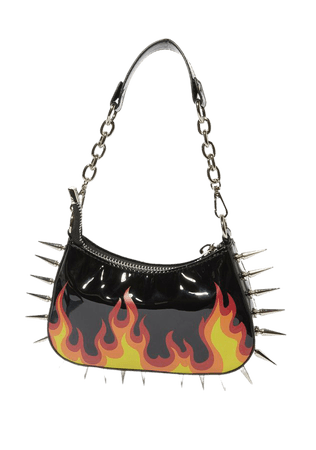 Current Mood Flame Print Spike Shoulder Bag - Black | Dolls Kill
