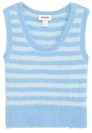 Fuzzy pullover vest - Blue and white stripes - Knitted tops - Monki WW