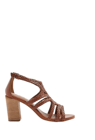 Brown leather heeled sandals | River Island