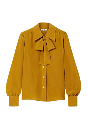 Pussy-bow Silk Shirt - Yellow