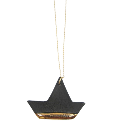 Black Porcelain Origami Sailboat Necklace