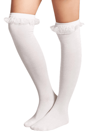 white ruffle thigh socks - Google Search