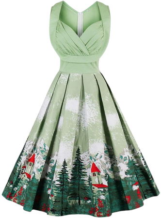 DressLily.com: Photo Gallery - Vintage Forest Print Ruched Christmas Pin Up Dress
