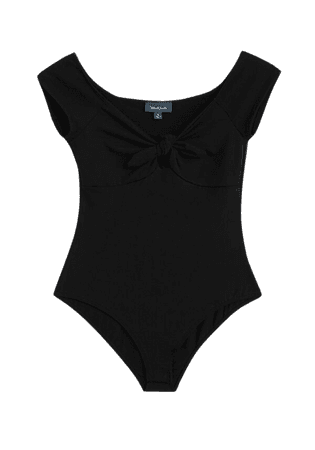 ModCloth I Could Bow On Tie-Front Bodysuit Black | ModCloth