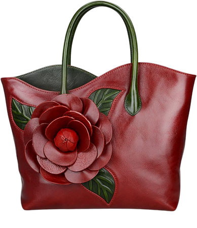 Amazon.com: PIJUSHI Designer Genuine Leather Purses and Handbags for Women Satchel Flower Handbag (8825 Red) : Clothing, Shoes & Jewelry