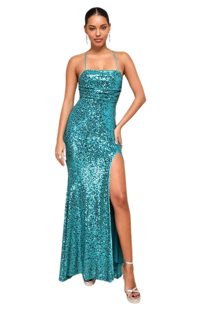 Teal Blue Maxi Dress - Sequin Dress - Lace-Up Maxi Dress - Lulus