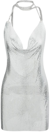 Metal Sequin Cowl Neck Halter Backless Mini Dress – Micas