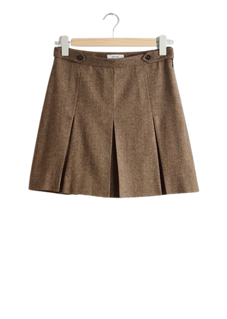 Pleated Herringbone Mini Skirt - Brown Herringbone - Mini skirts - & Other Stories US