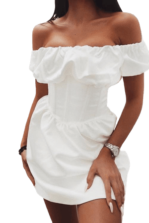 Antonia Off The Shoulder Corset Mini Dress - White - MESHKI