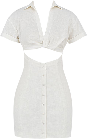 Clothing : Mini Dresses : 'Bailey' White Twist Front Cutout Shirt Mini Dress