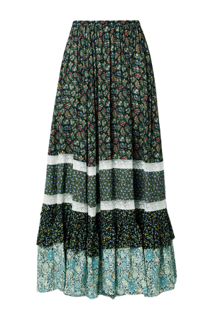 Green Lace-trimmed patchwork floral-print crepe maxi skirt | Gucci | NET-A-PORTER